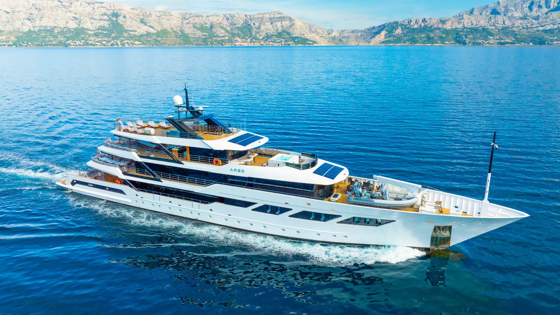 Yacht Argo cruising the Adriatic at golden hour